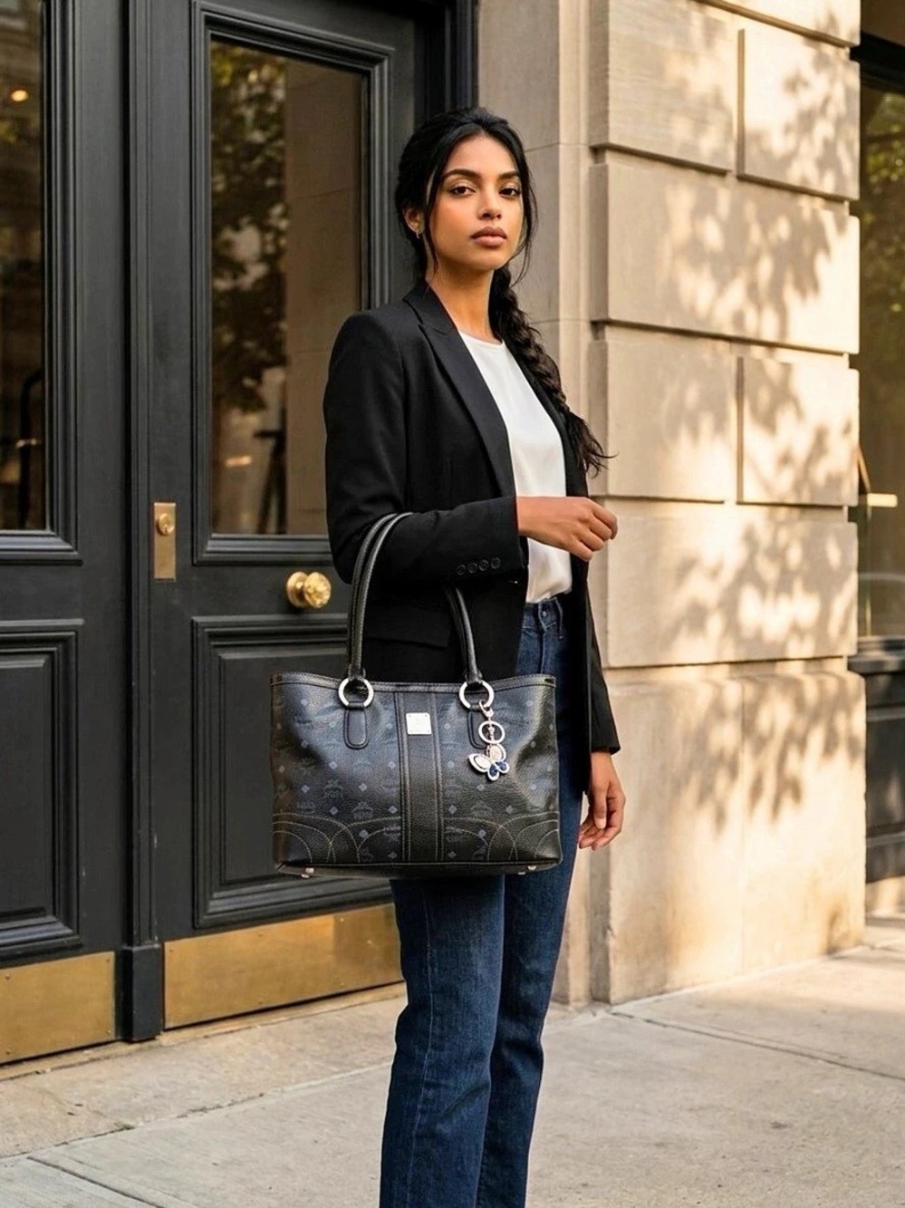 MCM Monogram Tote in Black